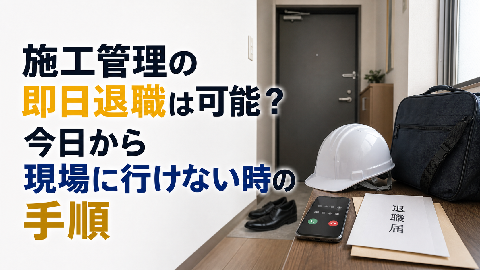 施工管理の即日退職は可能?今日から現場に行けない時の手順の内容を表した施工管理向けアイキャッチ画像
