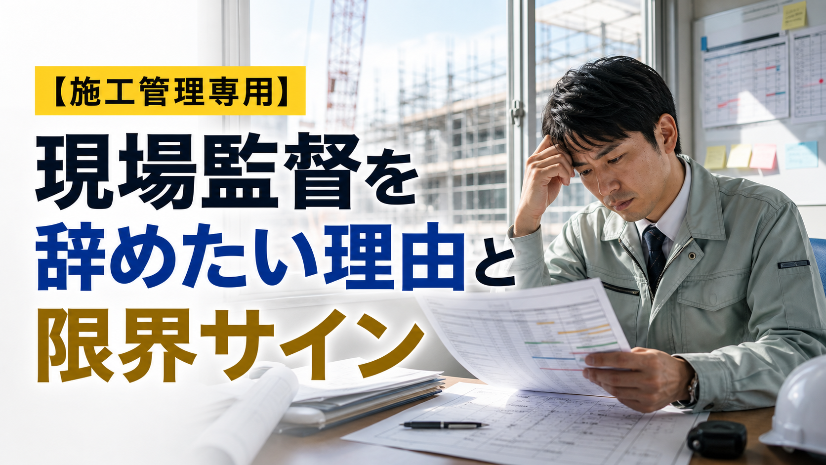 現場監督を辞めたい理由と限界サインの内容を表した施工管理向けアイキャッチ画像